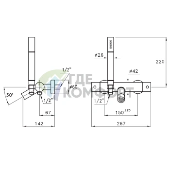 Термостатический смеситель для ванны Stella Bamboo с ручным душем, хром (UN 02101 CR00) - фото 2