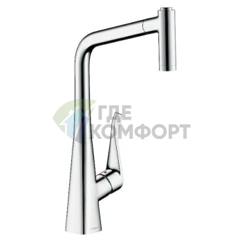 Смеситель Hansgrohe Metris 14820000 для кухни: выдвижная лейка и универсальный монтаж - фото 1