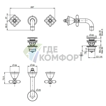 Смеситель для раковины FIMA|Carlo Frattini Olivia настенный, 3 отверстия, хром (F5001/5CR) - фото 2