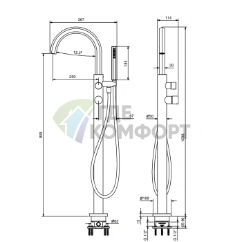 Напольный смеситель для ванны с ручным душем Fantini Venezia In Matt British Gold (29 P6 N080B) - фото 2