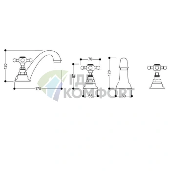 Kerasan Retro: Бронзовый трёхдырковый смеситель для раковины в стиле ретро (739193 br) - фото 2