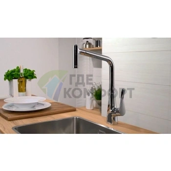 Смеситель Hansgrohe Metris 14820000 для кухни: выдвижная лейка и универсальный монтаж - фото 3