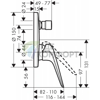 Встраиваемый смеситель для ванны Hansgrohe Novus с защитной комбинацией, хром (71046000) - фото 2