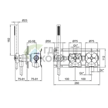 Fantini Механизм переключения для смесителя душа на 2 выхода 1/2 (22 00 0384A) - фото 2