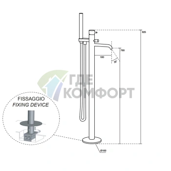 Смеситель для ванны напольный Kerasan Nolita с ручной лейкой (923094 ni) - фото 2