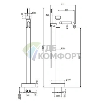Внутренняя часть напольного смесителя для ванны FIMA Carlo Frattini арт. F3020 (F2301 - фото 2