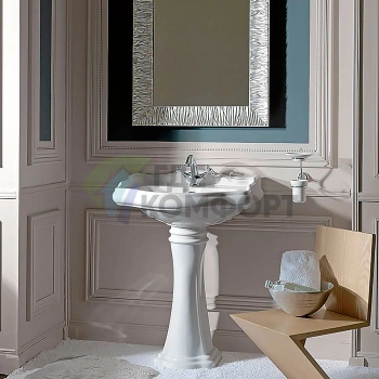 Раковина Kerasan Waldorf керамическая 60х55см c 1 отверстием под смеситель белая с пьедесталом цвет заглушки-хром - фото 3