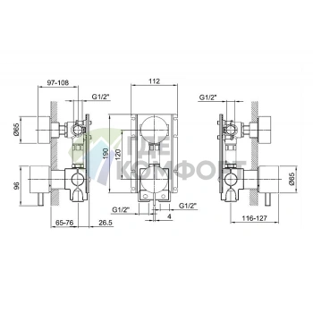 Смеситель для душа Fantini AF/21 встраиваемый, на 2 выхода, цвет матовая натуральная сталь (27 93 A585B) - фото 2