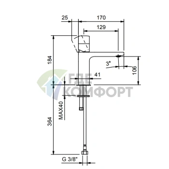 Смеситель для раковины Fantini Nice однорычажный, черный матовый (65 13 S004SWF) - фото 2