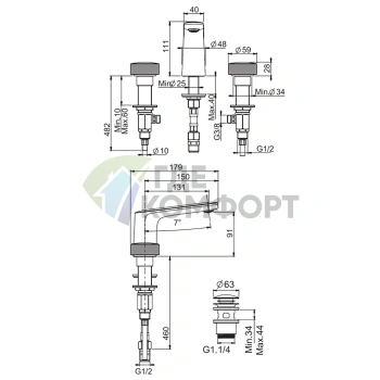 Смеситель для раковины Carlo Frattini Texture Collection, 3-отверстий, ручки H, донный клапан click-clack, хром (F5601HCR) - фото 2