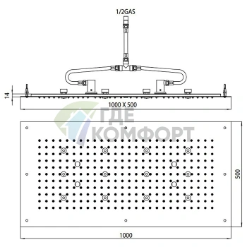 Верхний душ BOSSINI DREAM-XL прямоугольный 1000x500 мм с LED-подсветкой, хром (WI0382.030) - фото 2