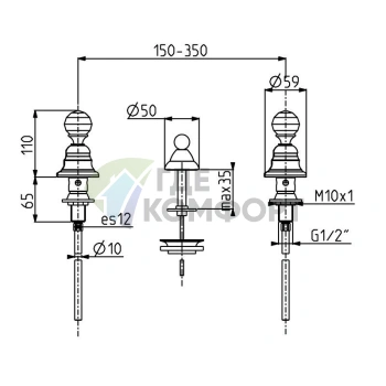 Смеситель для биде Elizabeth Chic Carlo Frattini, 3 отверстия, без излива, с донным клапаном, хром (F5102CCR) - фото 2