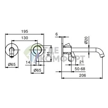 Смеситель для раковины Fantini Icona Classic: встраиваемая модель на 2 отверстия без донного клапана, хром (53 02 R413B) - фото 2