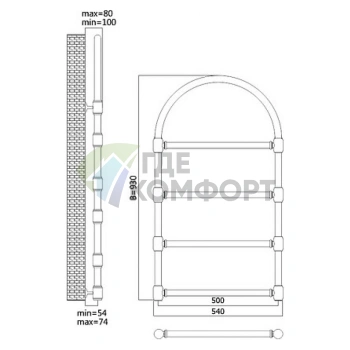 Полотенцесушитель электрический Terminus Версаль П4 50x93 E L - фото 2