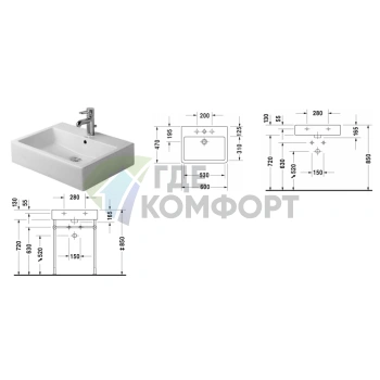 Раковина Duravit Vero Умывальник шлифованный с перел без отв под смеситель включая крепление 600x470мм Цвет Черный - фото 2