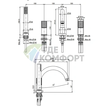 Смеситель для ванны FIMA Carlo Frattini Spillo Tech двойной с душевым комплектом, хром (F3044XCR) - фото 2