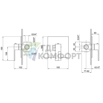 Термостат для душа Fantini AR/38 хром встраиваемый 3/4 без ручки (38 02 3900SB) - фото 2