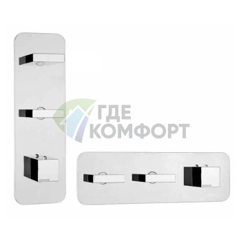 Термостат для душа Bossini прямоугольный встраиваемый с девиатором на 2-4 выхода, хром (Z033204.030) - фото 1