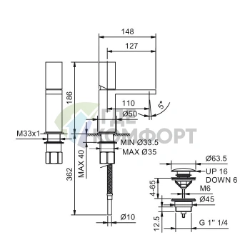 Смеситель для раковины Fantini Milano с нажимным донным клапаном, матовая натуральная сталь (31 93 3004F) - фото 2