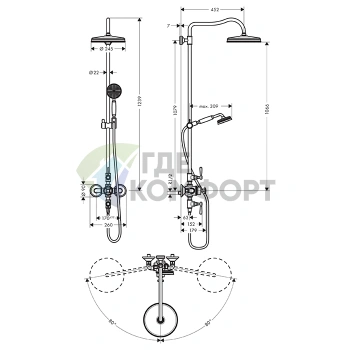 Душевая стойка Axor Montreux с термостатом и верхним душем в шлифованной бронзе (16572140) - фото 2