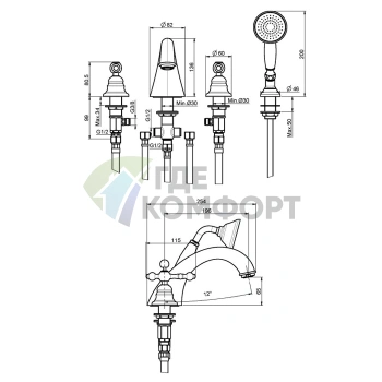 Смеситель для ванны FIMA|Carlo Frattini Epoque с душевым комплектом, хром (F5064CR) - фото 2