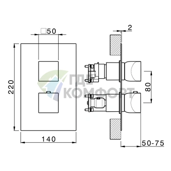 Термостатический смеситель CISAL HI-RISE настенный встраиваемый с переключателем на 1/2/3 положения, хром (RI0BT03021) - фото 2