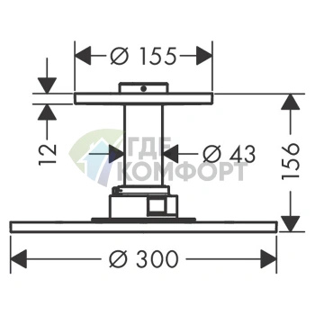 Верхний душ AX ShowerSolution 300 мм с 2 струями и держателем, потолочный монтаж, хром (35304000) - фото 2