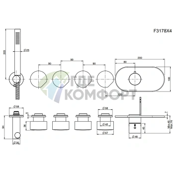 Термостатический смеситель для душа FIMA|Carlo Frattini So встраиваемый без ручек с 4 вентилями и душевым комплектом (F3178X4CR) - фото 2
