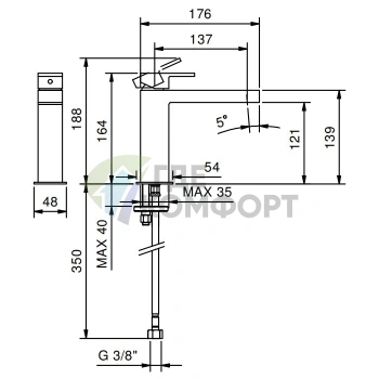 Смеситель для раковины Fantini Mare с изливом 140 мм, 1 отверстие, хром (51 02 V004WF) - фото 2