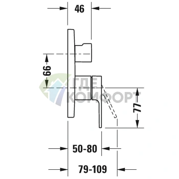 Смеситель для душа Duravit B.3 скрытого монтажа с переключателем и перепускным клапаном (хром) (B35210012010) - фото 2