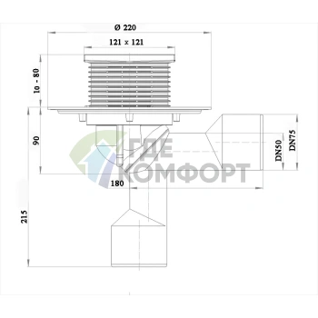 Трап HL80-3000 с решеткой 115x115 мм-незамерзающим затвором и выпуском в виде поворотного шарнира от 0° до 90° - фото 3