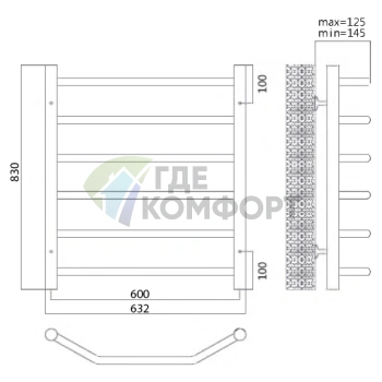 Полотенцесушитель электрический Terminus Виктория П6 60x83 E R - фото 2