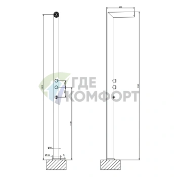 GESSI OUTDOOR Напольная душевая стойка для улицы на 2 выхода Steel Brushed (63203#239) - фото 2