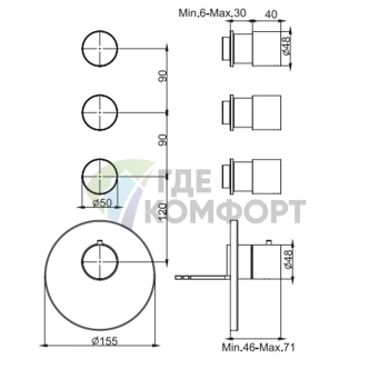 Термостатический смеситель для душа FIMA Carlo Frattini Spillo Steel с 3 вентилями (INOX) (F3083X3INOX) - фото 2