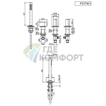 Смеситель для ванны FIMA Carlo Frattini двойной без излива с душевым комплектом хром (F3174/1CR) - фото 2