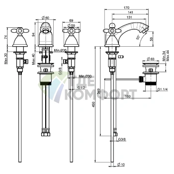 Смеситель для раковины FIMA Carlo Frattini Olivia бронза на 3 отверстия (F5011BR) - фото 2