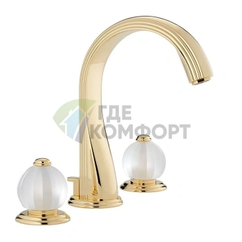 Смеситель THG MANDARINE CRISTAL SATIN для раковины на 3 отверстия с донным клапаном в полированном золоте (U1E-F01-151) - фото 1