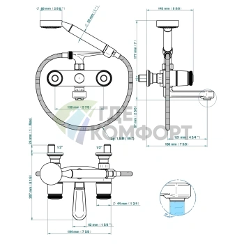 Смеситель для ванны THG CORVAIR FIOR DI BOSCO с ручным душем в полированном золоте (U8K-F01-13B) - фото 2