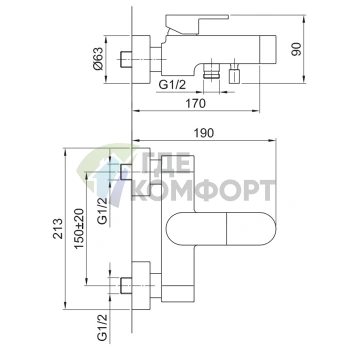 Смеситель для ванны Fantini Mare с ручным душем (51 02 1016) - фото 2