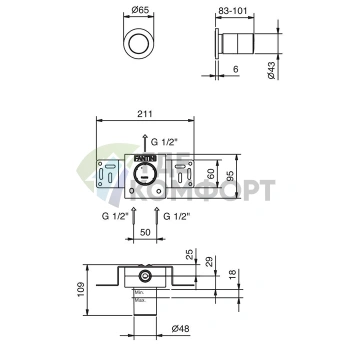 Встраиваемый смеситель для душа Fantini Nice без ручки, хром (65 02 S063SB) - фото 2