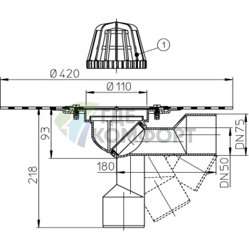 Воронка HL80.3H с листвоуловителем и гидроизоляционным полимербитумным полотном - фото 3