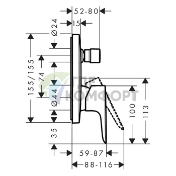 Встраиваемый смеситель для ванны Hansgrohe Talis E с переключателем душ/излив, хром (71745000) - фото 2