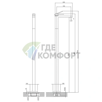 Напольный смеситель для раковины Fantini AR/38 без донного клапана, хром (38 02 3336SB) - фото 2