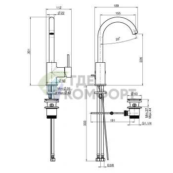 Смеситель для раковины FIMA Carlo Frattini Spillo Up с вращающимся изливом в цвете черный хром (F3041CN.1) - фото 2