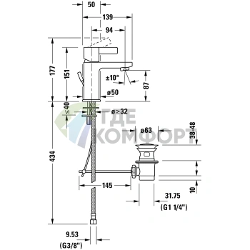 Смеситель для раковины Duravit D-Neo с донным клапаном и EcoStart, хром (DE1011001010) - фото 2