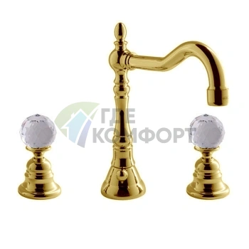 Смеситель для раковины FIMA|Carlo Frattini Elizabeth Chic золото: 3 отверстия, вращающийся излив, донный клапан (F5081COR) - фото 1