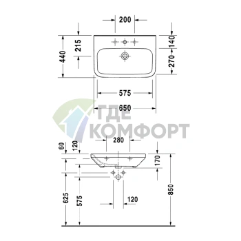 Медицинская раковина Duravit DuraStyle без перелива 650x440 мм (белая) (2324650000) - фото 2