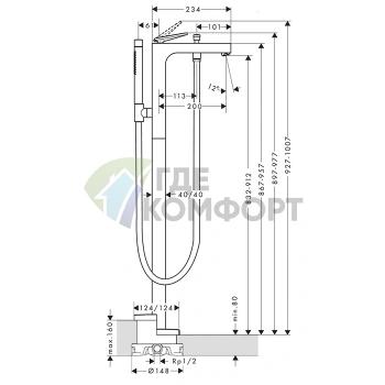 Напольный смеситель для ванны AX Citterio в хромированном исполнении (39471000) - фото 2