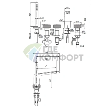 Смеситель для борта ванны FIMA Carlo Frattini Texture с ручным душем, черный матовый (F5614HNS) - фото 2