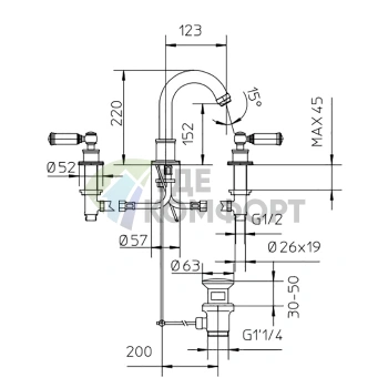 Смеситель для раковины Bossini Liberty с поворотным изливом в античной бронзе (Z001302.022) - фото 2